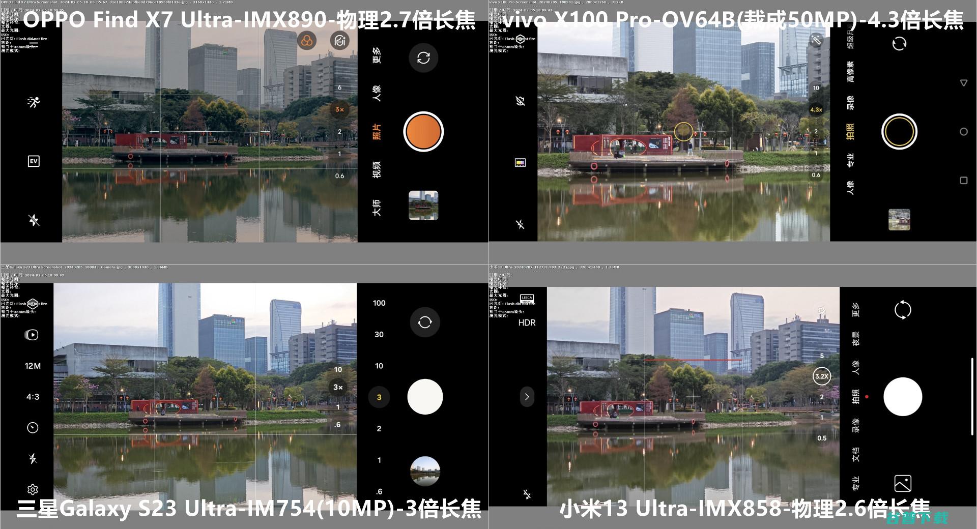 角度刁钻，OPPO Find X7 Ultra、vivo X Pro、小米13U和三星S23U取景框与高像素对比